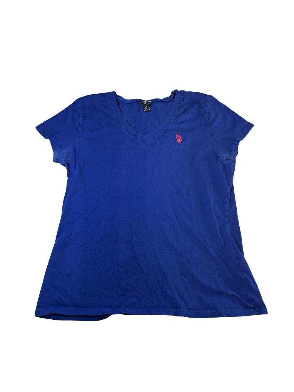 U.S. Polo Assn. Women’s Large Blue V-Neck T-Shirt Pink Logo